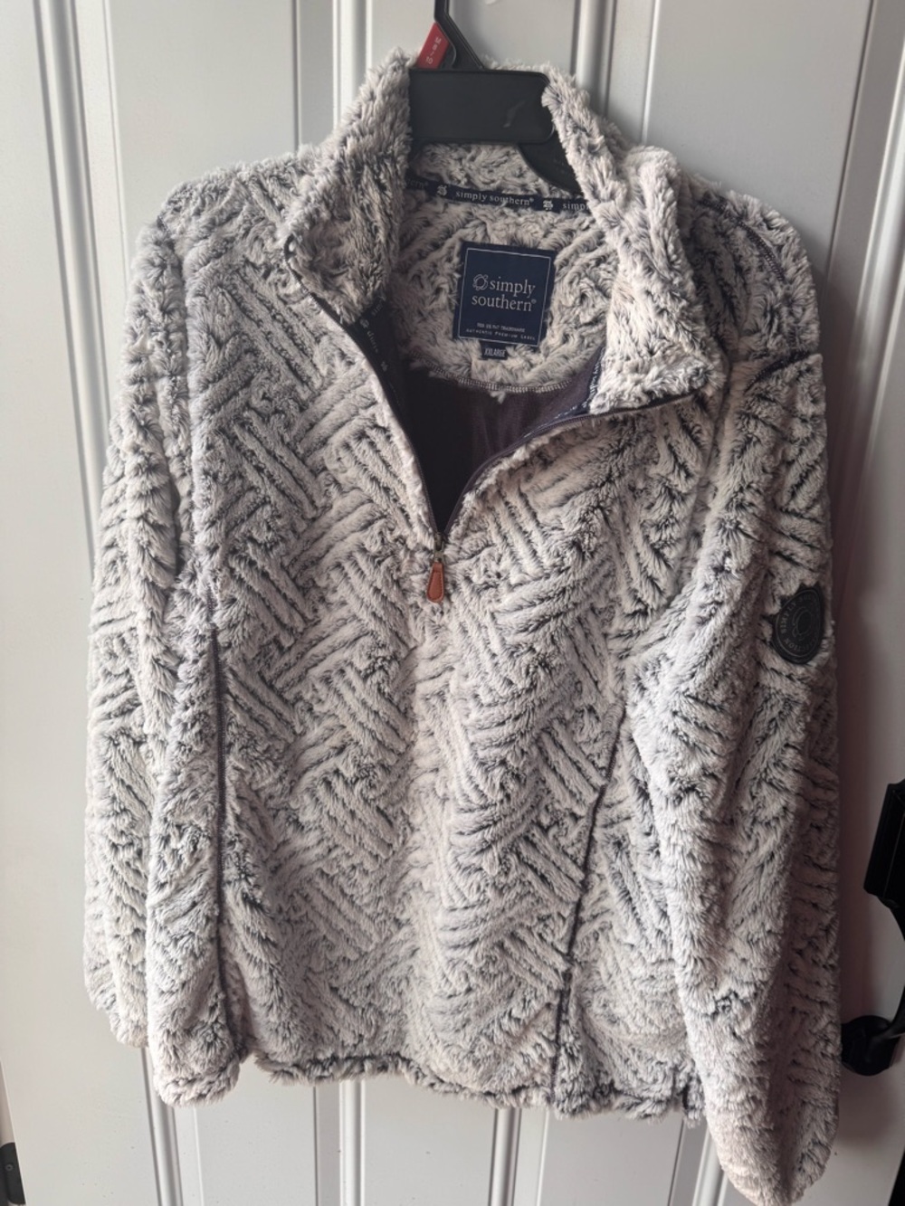 Simply Southern Heathered Cream Plush Chevron Half-Zip Pullover